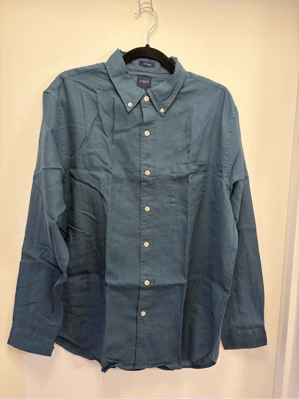 J.Crew Linen Button-Down Shirt Men's Large Dark Teal Linen & Cotton